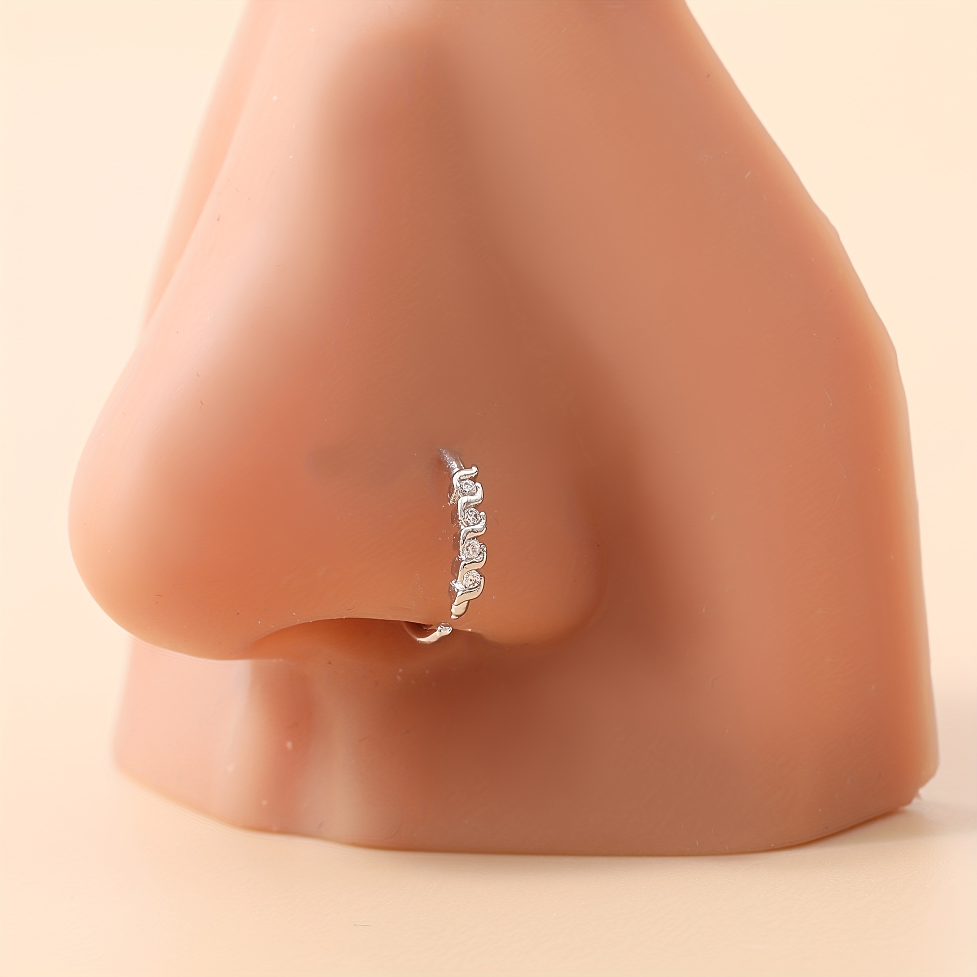 Minimalist Copper Inlaid Zirconia Rippled Nose Ring